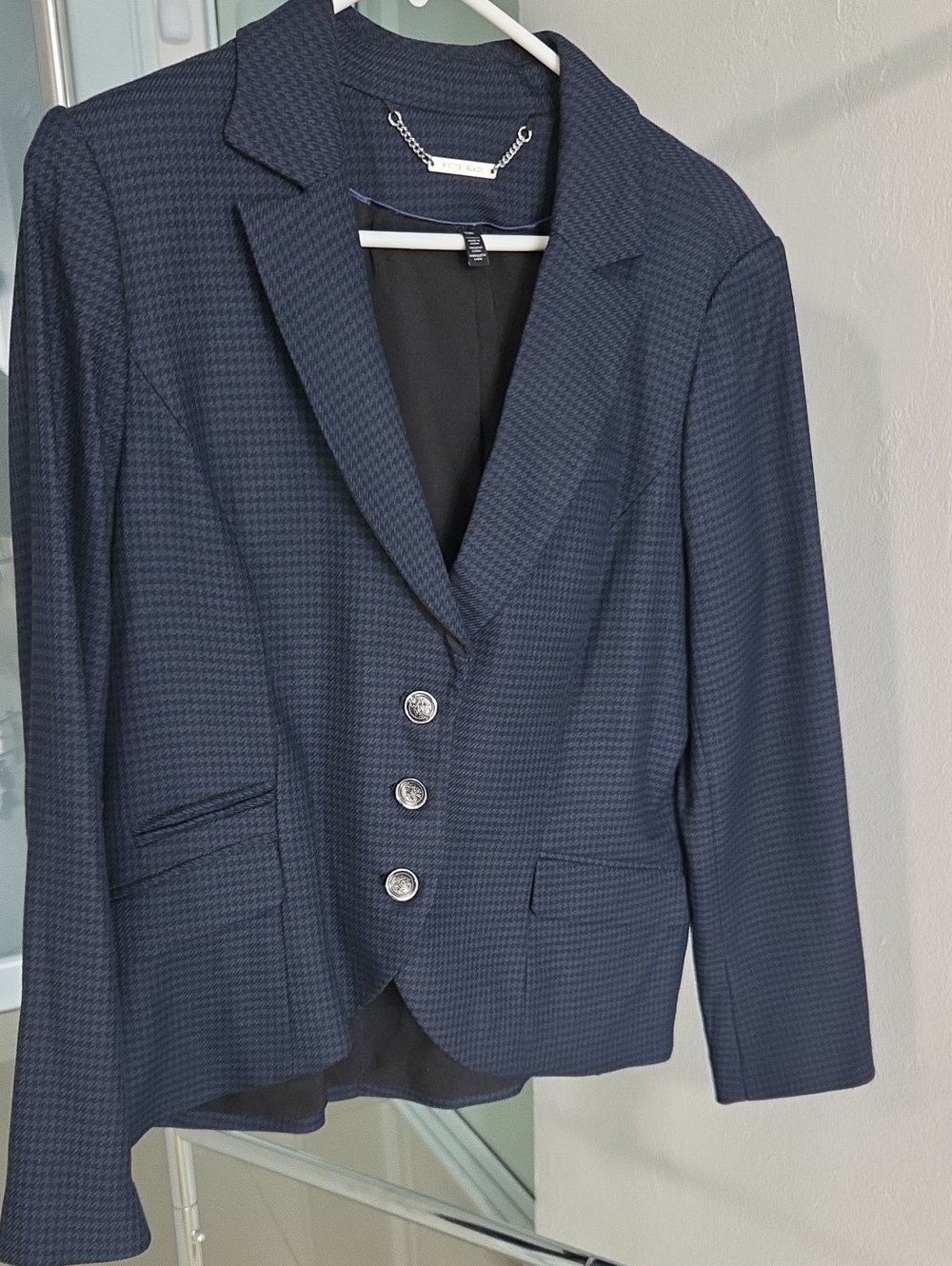 White House Black Market Navy Houndstooth Notch-Lapel Blazer